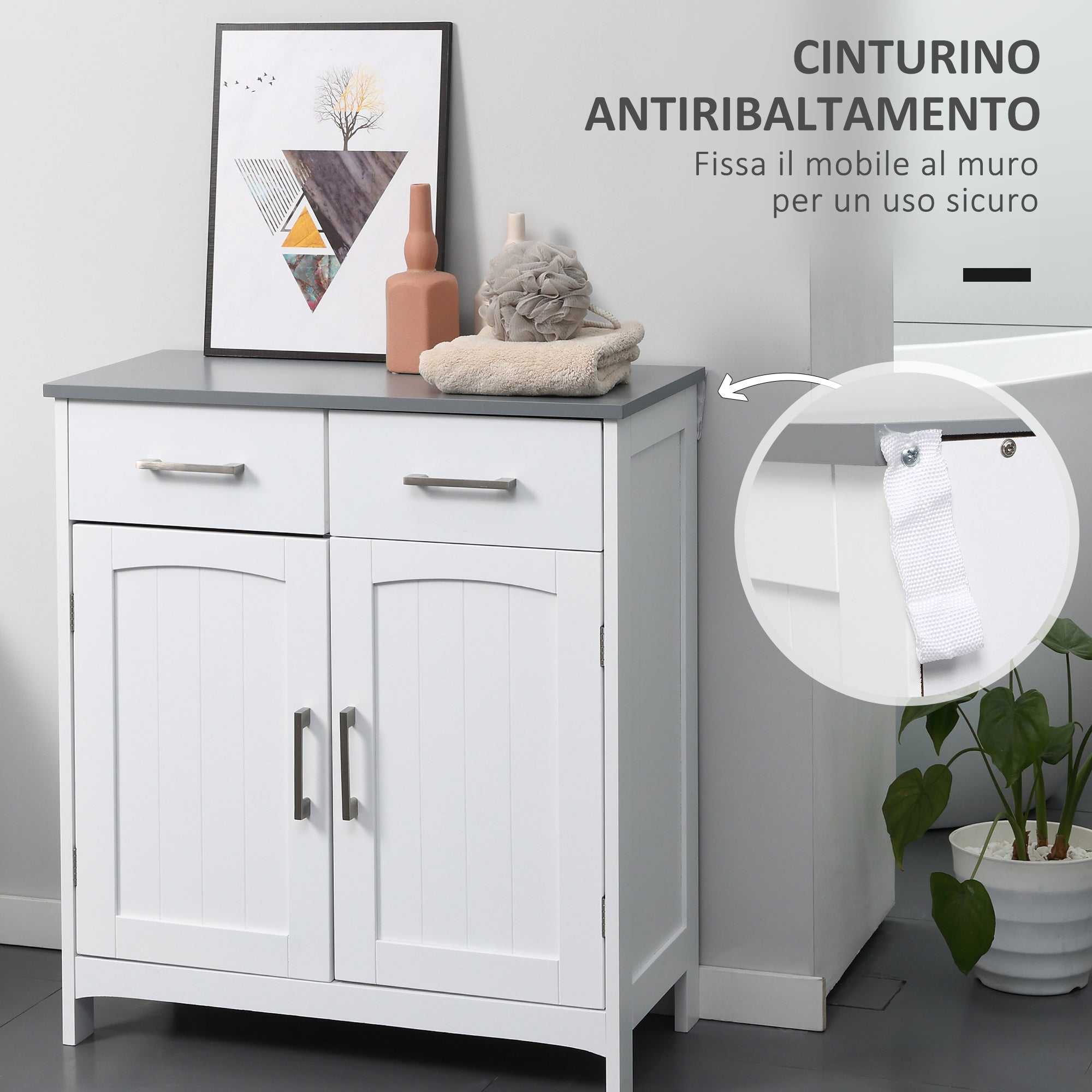 Kleankin Bathroom cabinet with 2 doors, 2 drawers and adjustable shelf, in MDF, 68x33x76cm - Borgè