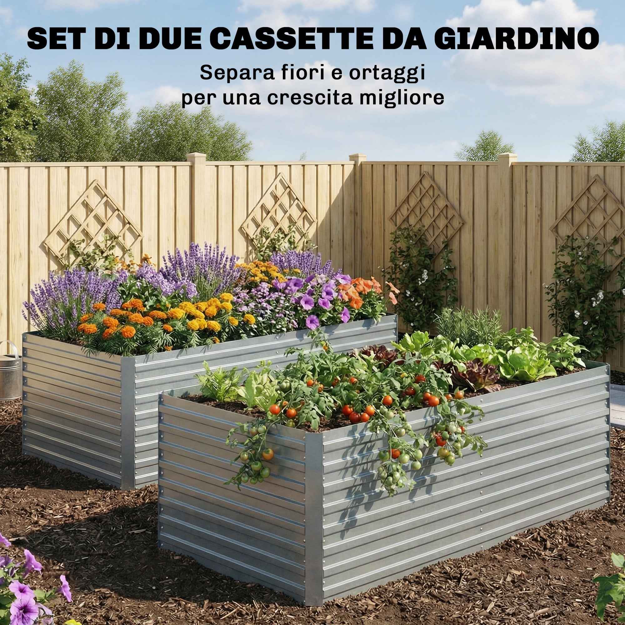 Outsunny Set of 2 Galvanized Metal Raised Garden Beds with Secure Edge, Elevated Vegetable Planter, Silver