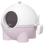Cat Litter Box 4kg Max with Lid and Scoop Included, 53x51x48 cm, White and Pink