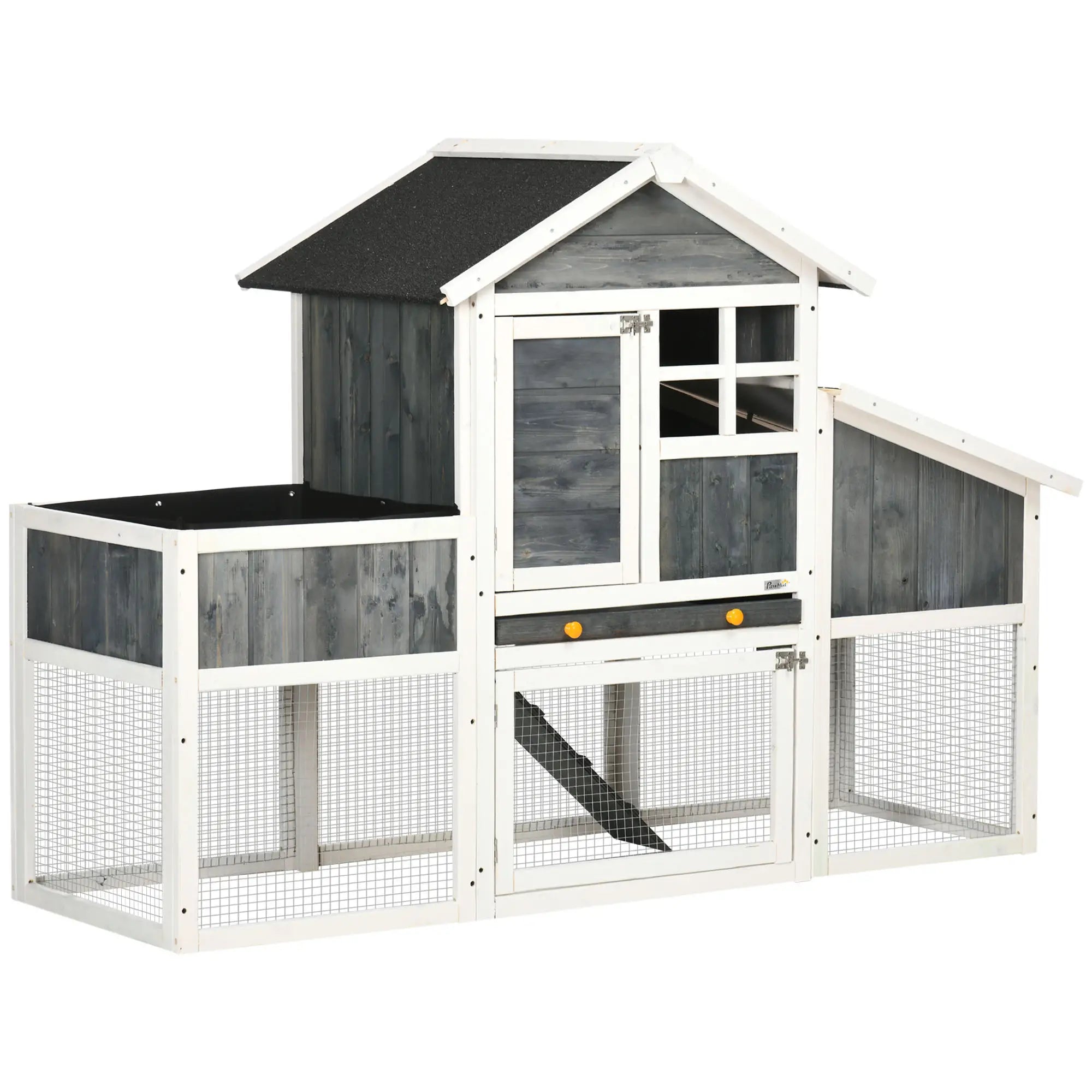 Wooden Chicken Coop with Open Area, House and Nest, 161.5x62. 5x115cm, Grey - Borge' Group Limited