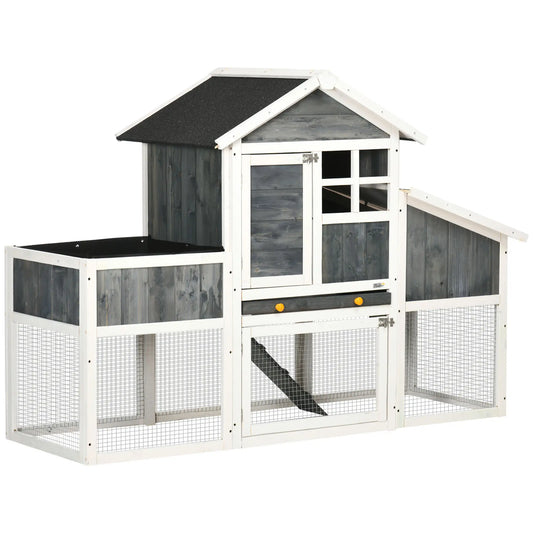 Wooden Chicken Coop with Open Area, House and Nest, 161.5x62. 5x115cm, Grey