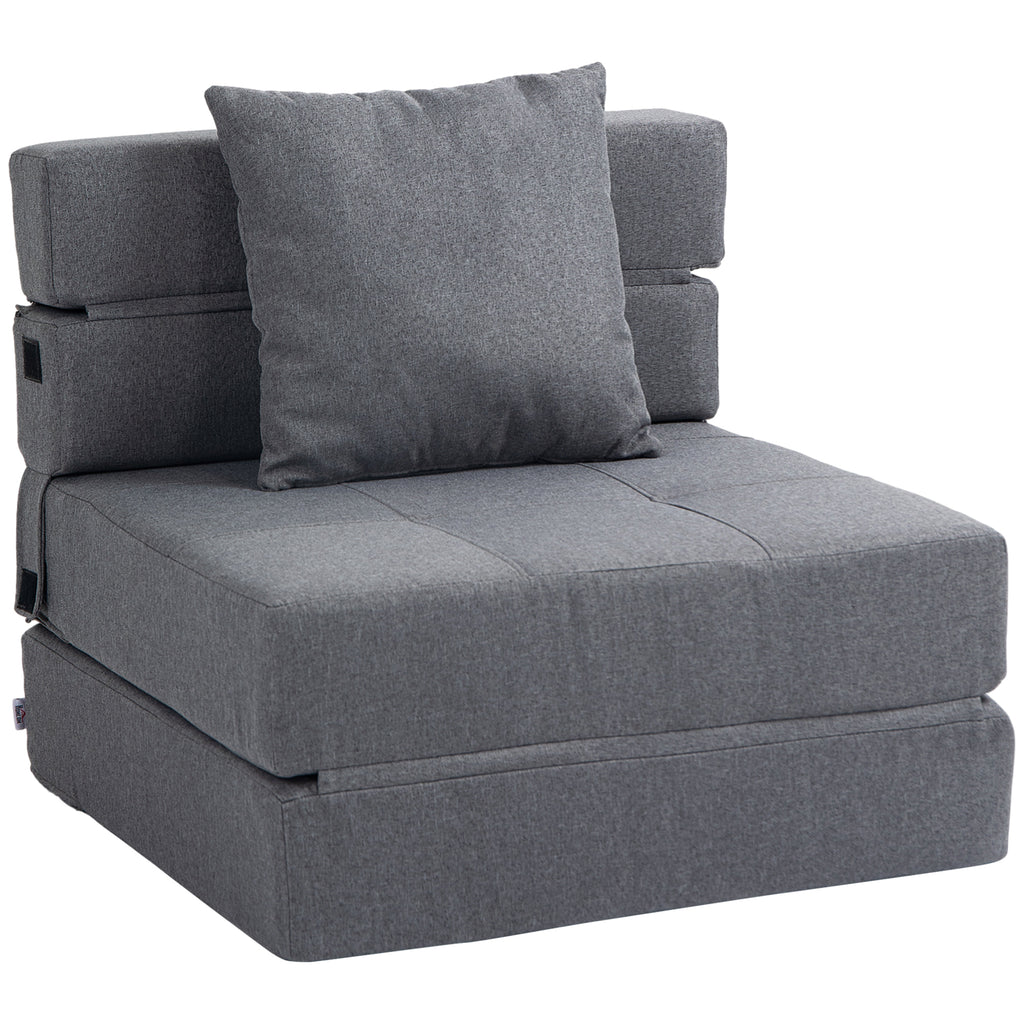 Folding Single Floor Chair Bed with Cushion Included, 70x70x61 cm, Grey