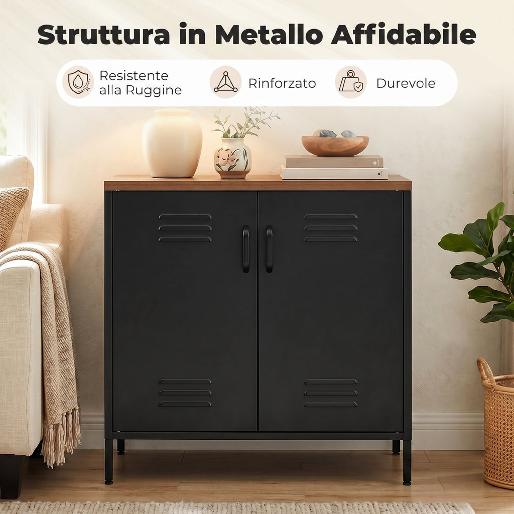 HOMCOM Industrial Style 2-Door Metal Sideboard with Adjustable Shelf, 80x40x80 cm, Black