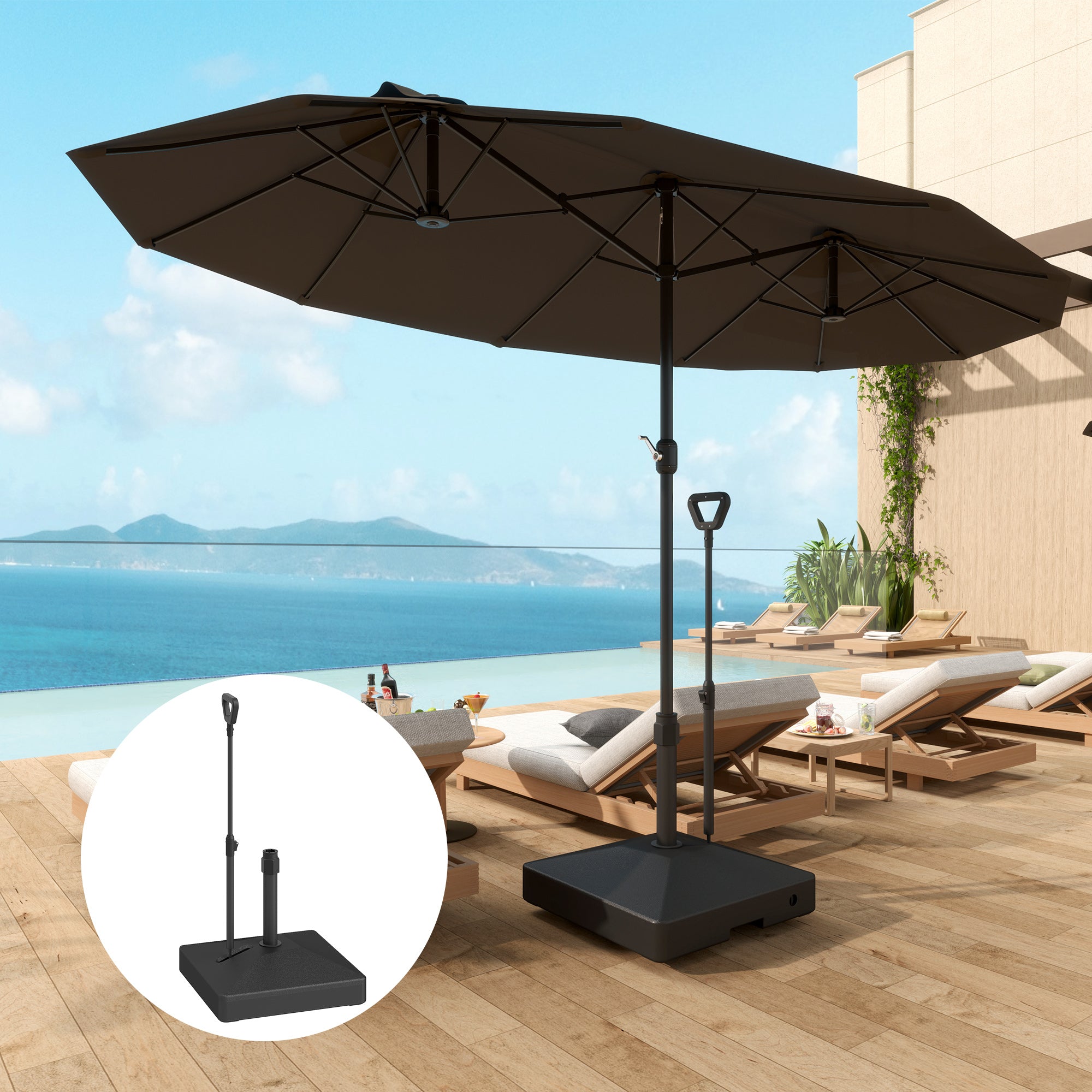 HDPE Umbrella Base with Handle and Wheels and Fillable with Water or Sand, 60x60x100 cm, Black