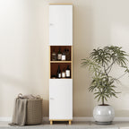 Bathroom Cabinet with 2 Cabinets and Open Shelves, Adjustable Internal Shelves, 30x30x166 cm, White and Wood