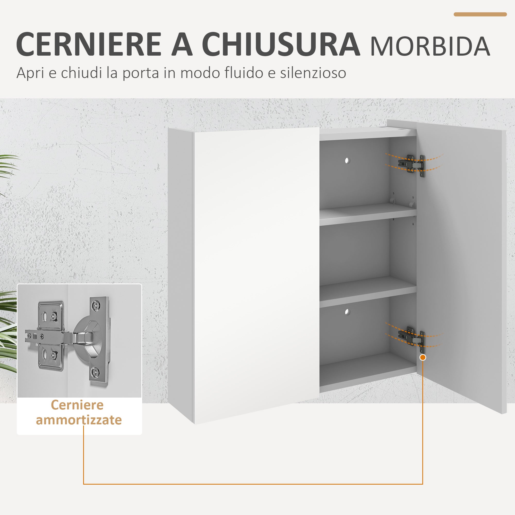 kleankin Mirrored Cabinet with 3 Adjustable Internal Shelves, in Wood and Glass, 60x15x60 cm, White