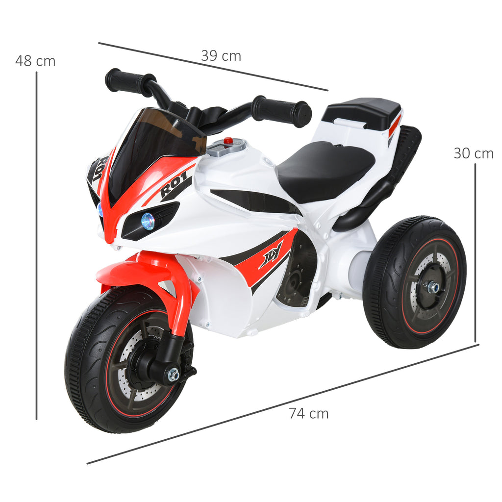 3-Wheeled Ride-On Toy Motorcycle for Kids 18-36 Months, Police Style Ride-On Motorbike with Music and Headlights, No Pedals, Made of PP and Metal, White and Red