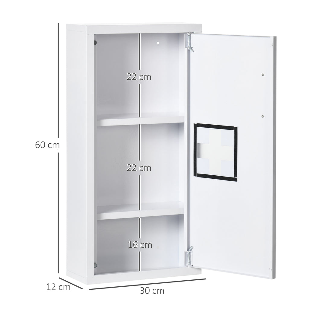 kleankin 3-Tier Medicine Cabinet with Magnetic Door, Steel, 30x12x60 cm, White - Borgè