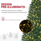 HOMCOM Artificial Christmas Tree with 450 White LED Lights and 1146 Branches, Foldable Metal Base - Green