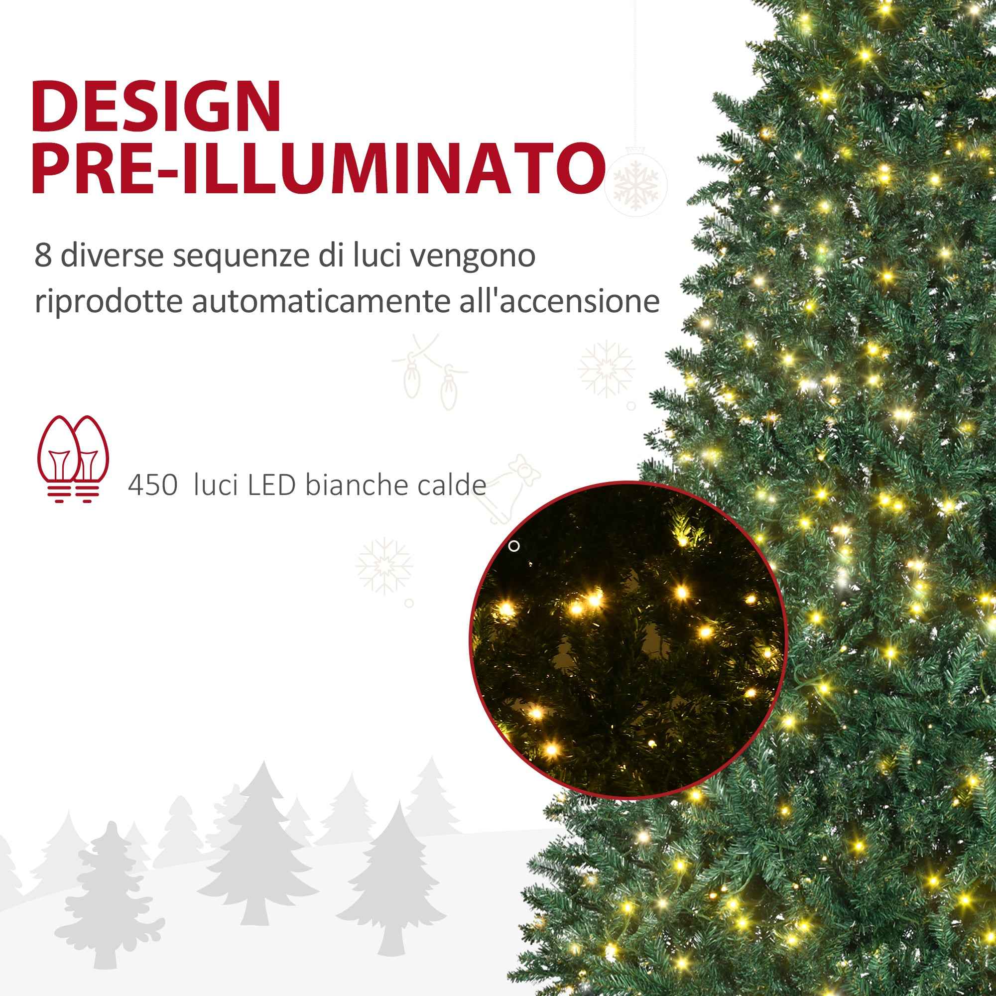 HOMCOM Artificial Christmas Tree with 450 White LED Lights and 1146 Branches, Foldable Metal Base - Green