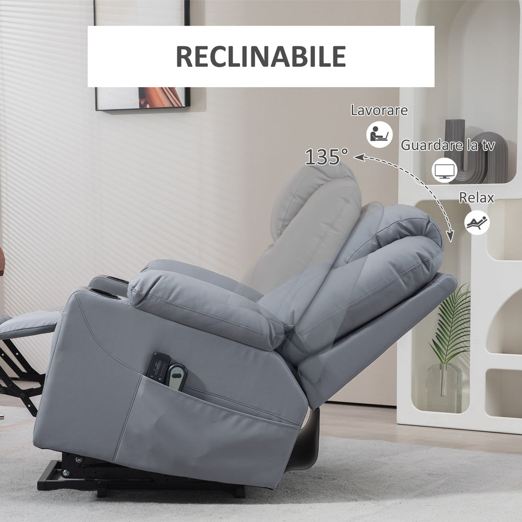 Lift Chair Reclining up to 135° with 8 Massage Points, Remote Control and Footrest, 88x99x106 cm, Grey