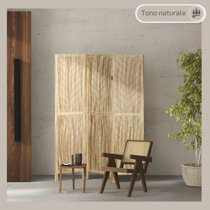 3-Panel Folding Herringbone Wooden Indoor Screen, 120x1.6x170cm