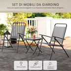 Garden Set with Glass Top Table and 2 Folding Chairs with Adjustable Backrest, Grey