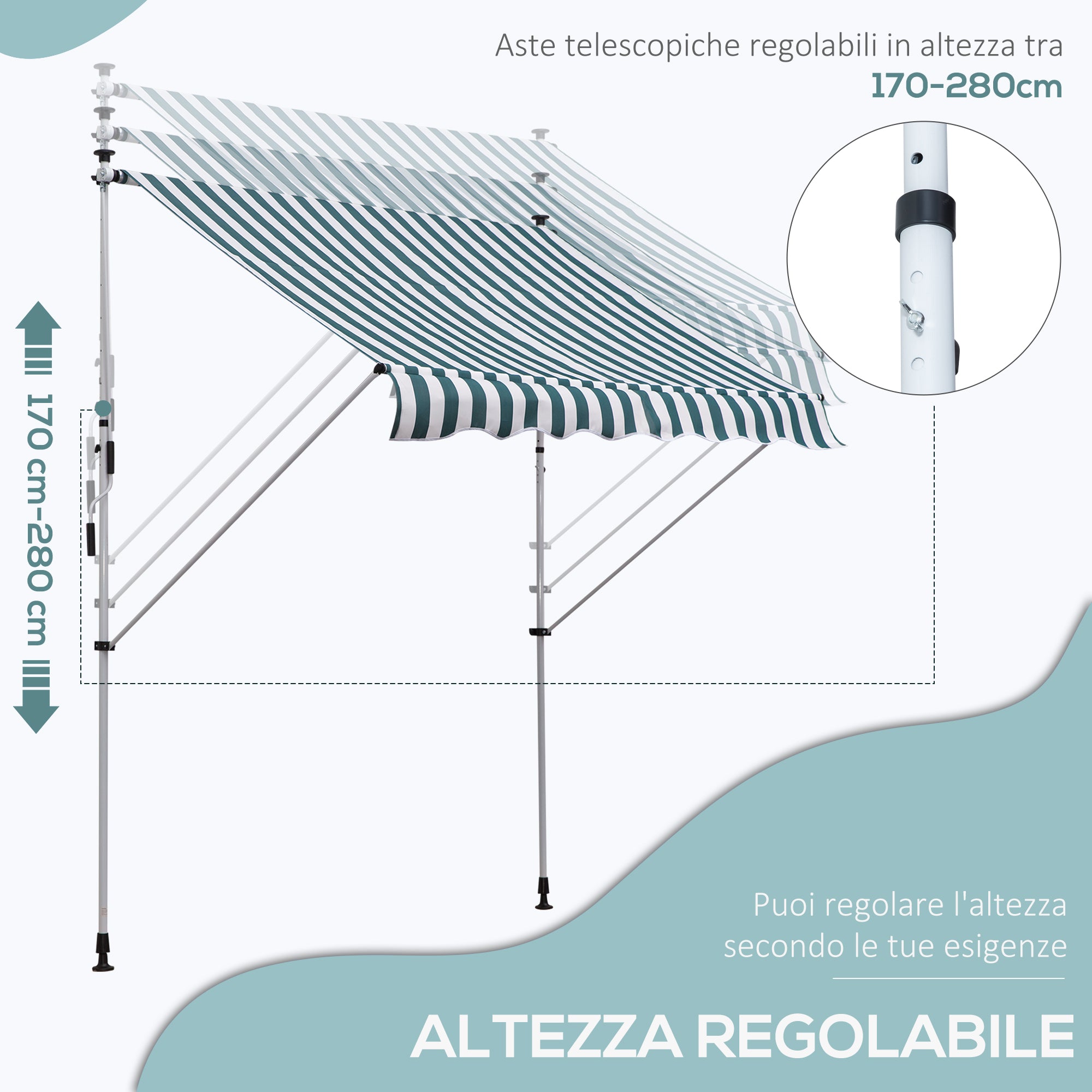 Outsunny 2x1.5m Outdoor Roller Awning with Crank, Adjustable Height and Angle, White and Green