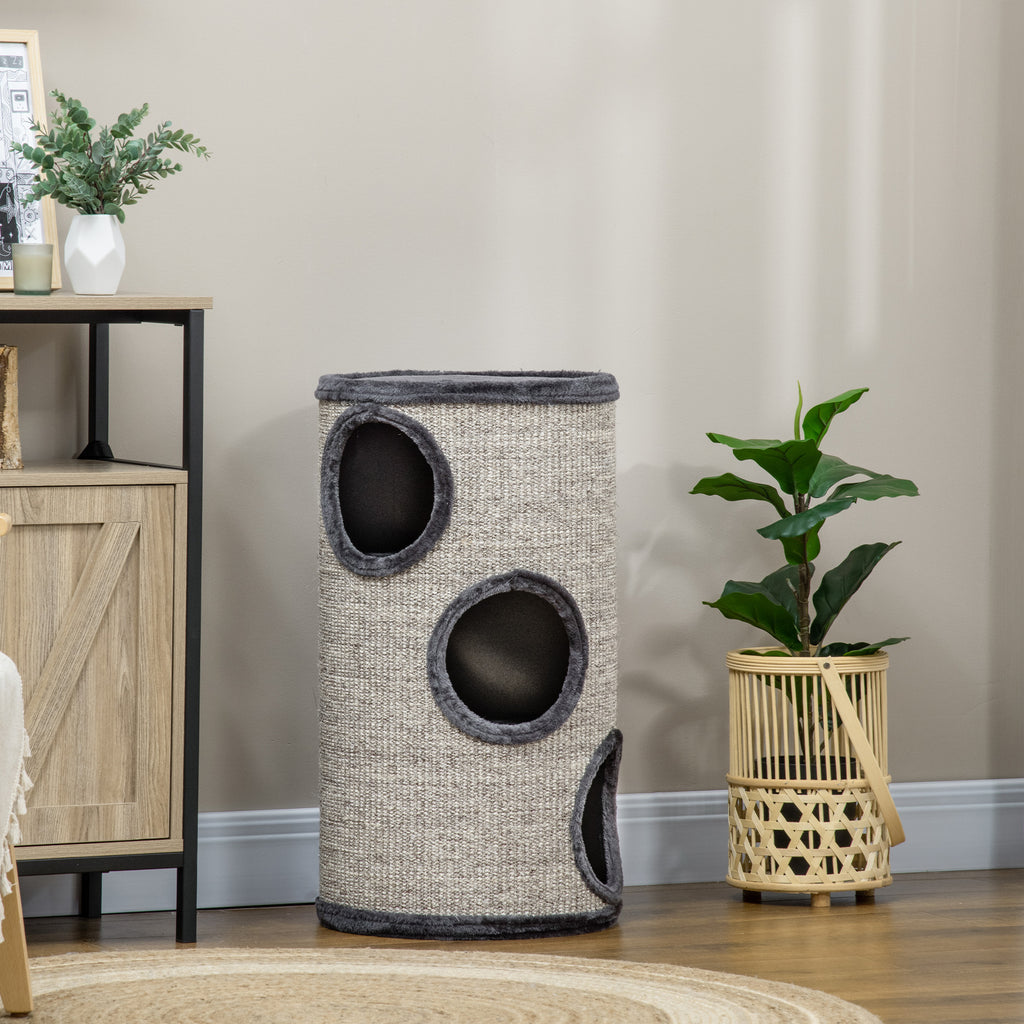 3-Tier Cat House with Sisal Scratching Post and Plush, Ø38x70cm, Grey