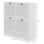 HOMCOM Mobile Space-Saving Wooden Shoe Rack for 16 Pairs of Shoes with 2 Flap Doors, 81.5x25x83cm, White - Borgè