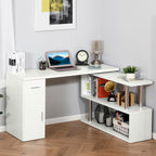 Homcom Modern Angular Wooden Desk with drawer, locker and shelves, office furniture and home, white - Borgè