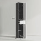 Space-saving Wooden Bathroom Column with 2 Cabinets and Drawer, 30x28x180 cm, Black