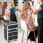 Professional Makeup Trolley Case, Lock with 2 Keys and Wheels, Black 36x23x52cm