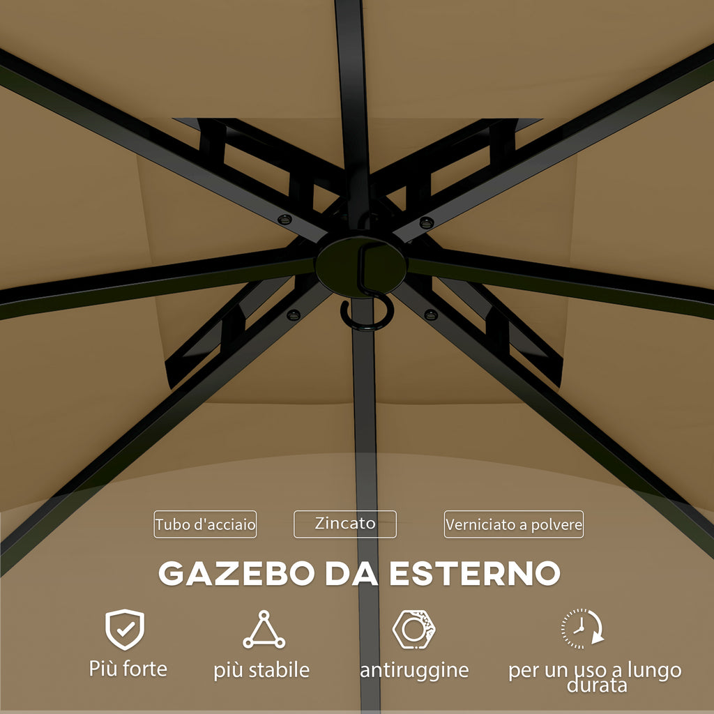 Garden Gazebo 3.4x3.4m with Walls, UV Protection and 2-Tier Roof, Beige