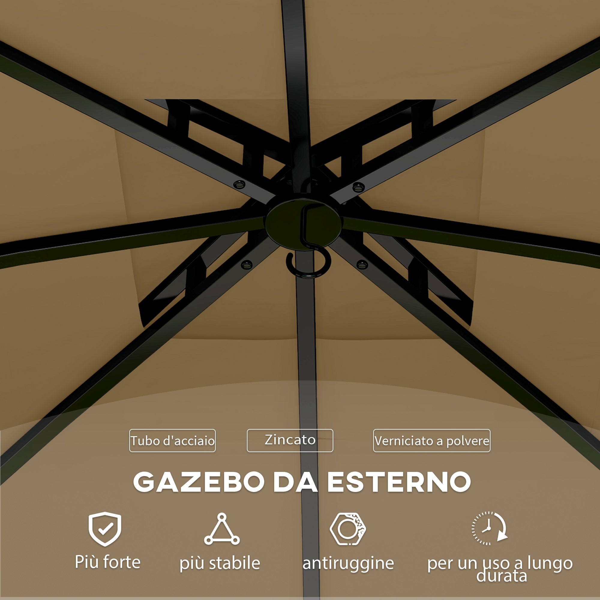 Garden Gazebo 3.4x3.4m with Walls, UV Protection and 2-Tier Roof, Beige