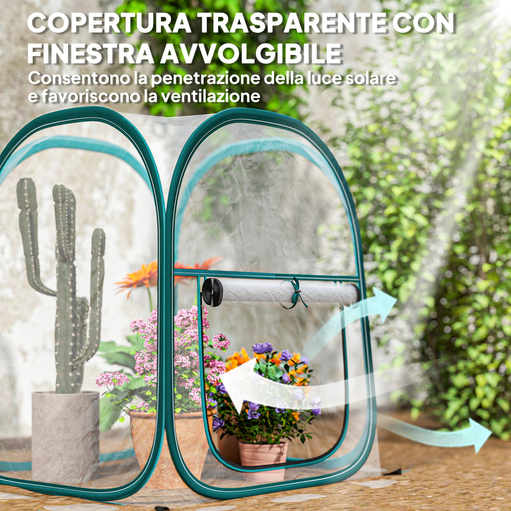 Mini Pop Up Greenhouse with Plastic Cover, Roller Window and Bag, 70x70x80 cm, Transparent