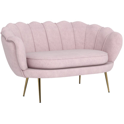 Vintage 2-Seater Sofa in Industrial Chic Style in Velvet Effect Fabric and Metal, 130x77x77 cm, Pink