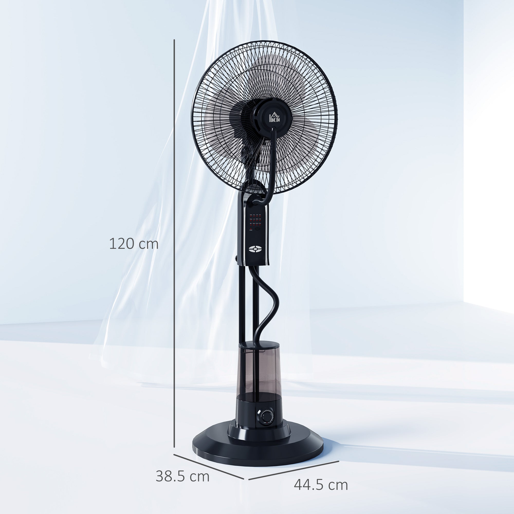 Adjustable Misting Fan 3 Speeds and 3 Modes, 75° Oscillation, Remote Control, Black