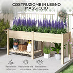 Raised Planter with Side Table and Lower Tool Shelf, in Fir Wood, 207x59x78 cm