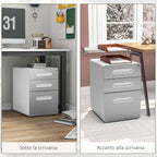 3 Drawer Office Chest with Lock, Wheels, A4, Legal and Letter Size Document Holder, Light Grey