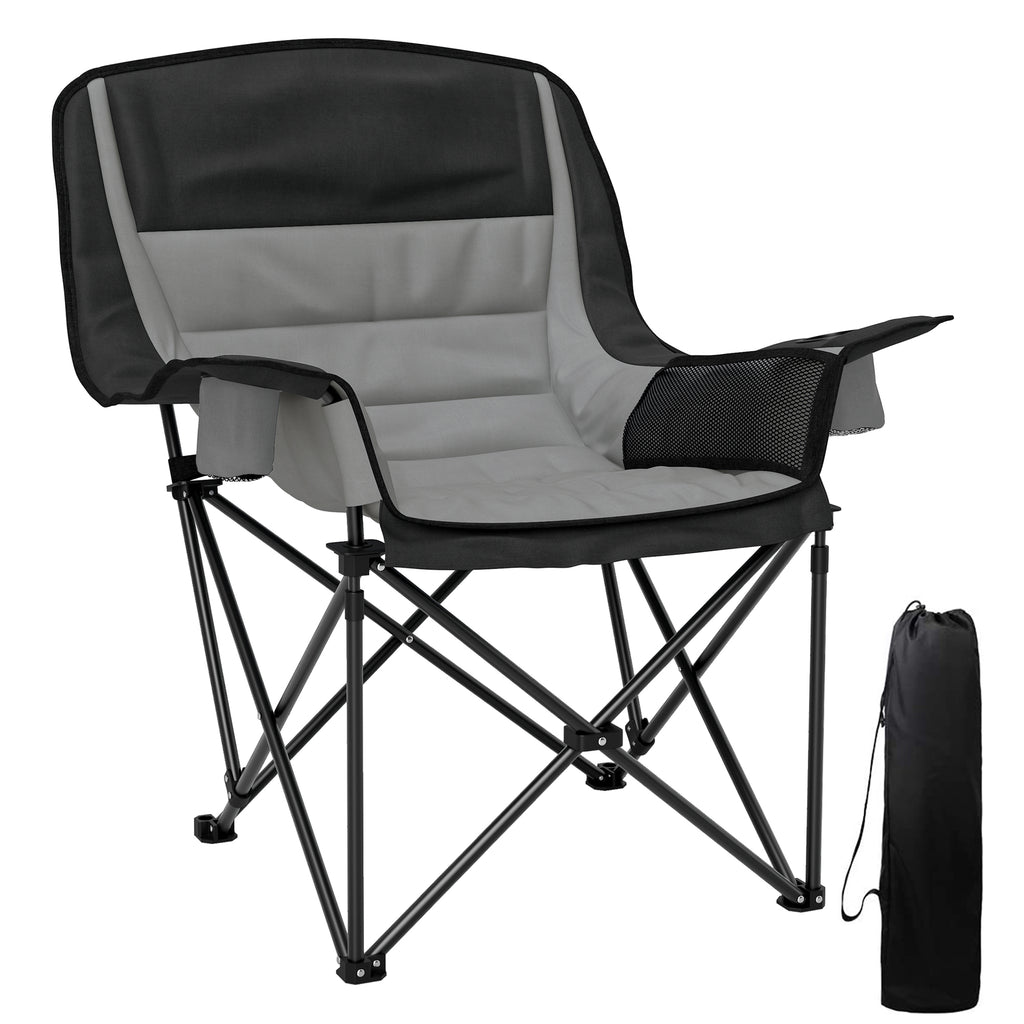 Folding Camping Chair with 2 Cup Holders and Side Pockets, 99x71x103 cm, Gray and Black