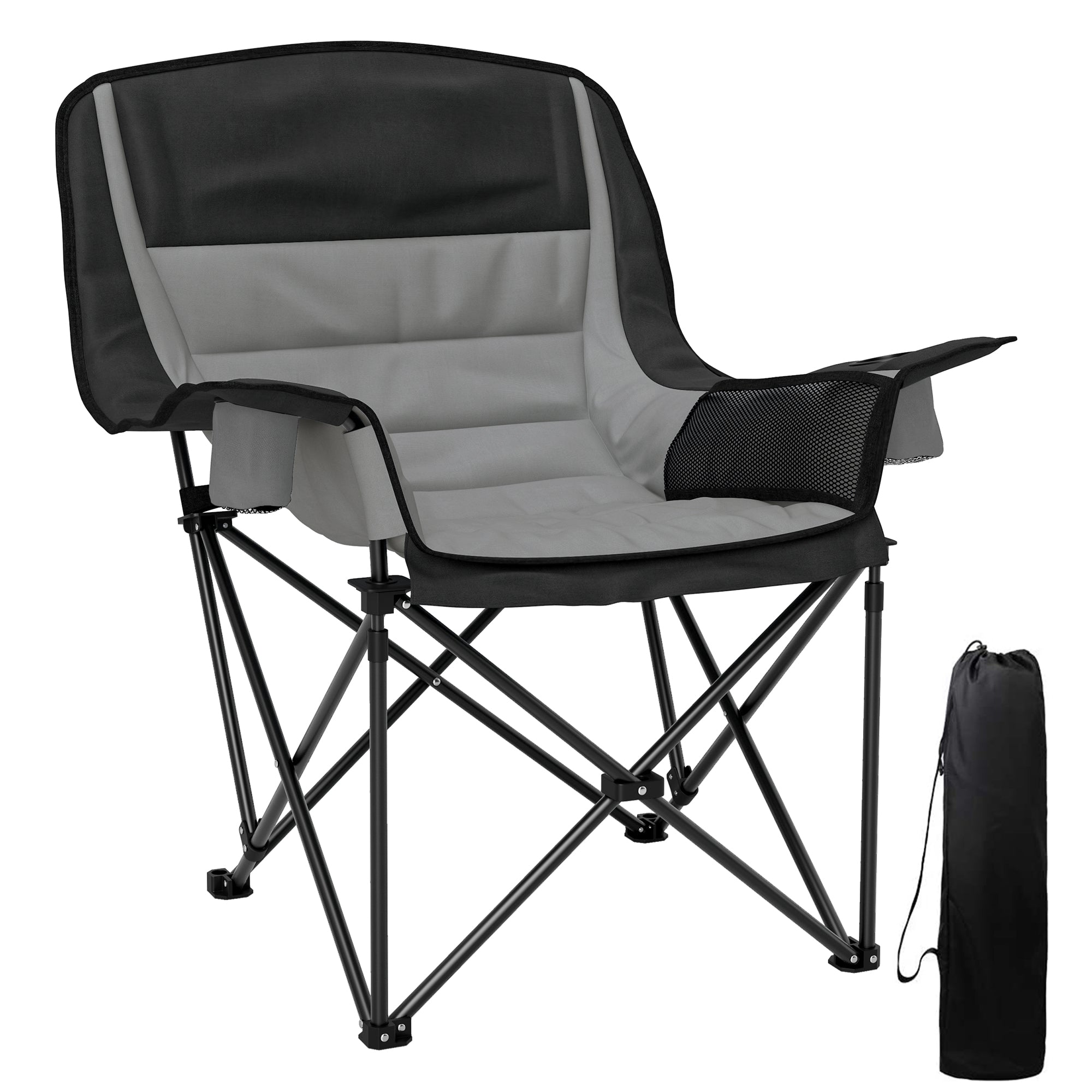 Folding Camping Chair with 2 Cup Holders and Side Pockets, 99x71x103 cm, Gray and Black
