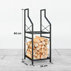 2-Tier Metal Firewood Rack with Raised Base, 34x30x80 cm, Black
