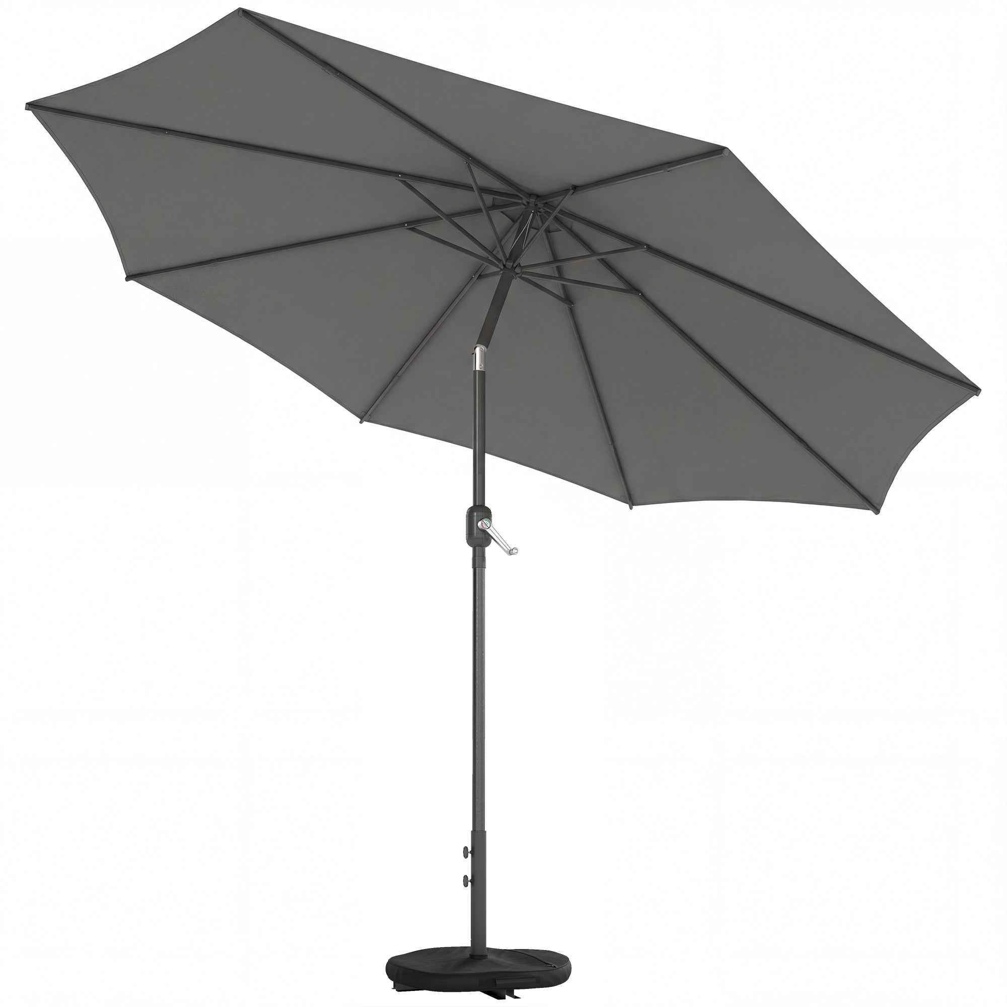 Outsunny 3x3m Tilting Round Umbrella with Crank Handle, Metal and Polyester, Dark Grey