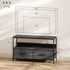 HOMCOM 47" TV Stand with Folding Fabric Drawers and Metal and MDF Shelf, 98x29x56 cm, Black