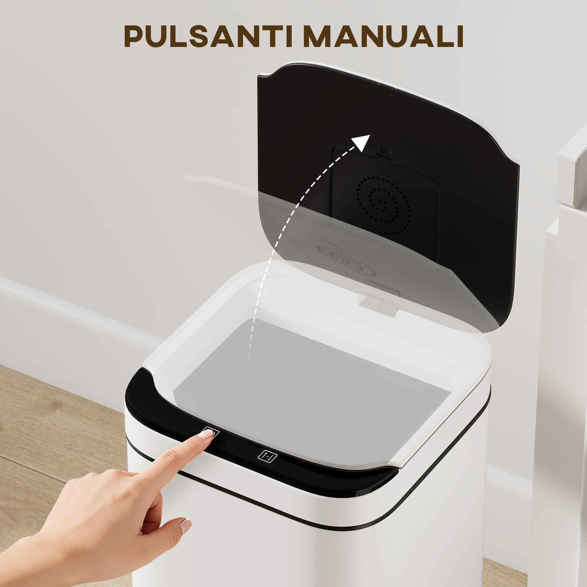 HOMCOM 13L Sensor Garbage Can with Space for Deodorants, Steel and PP, 24x24x41 cm, Black and White