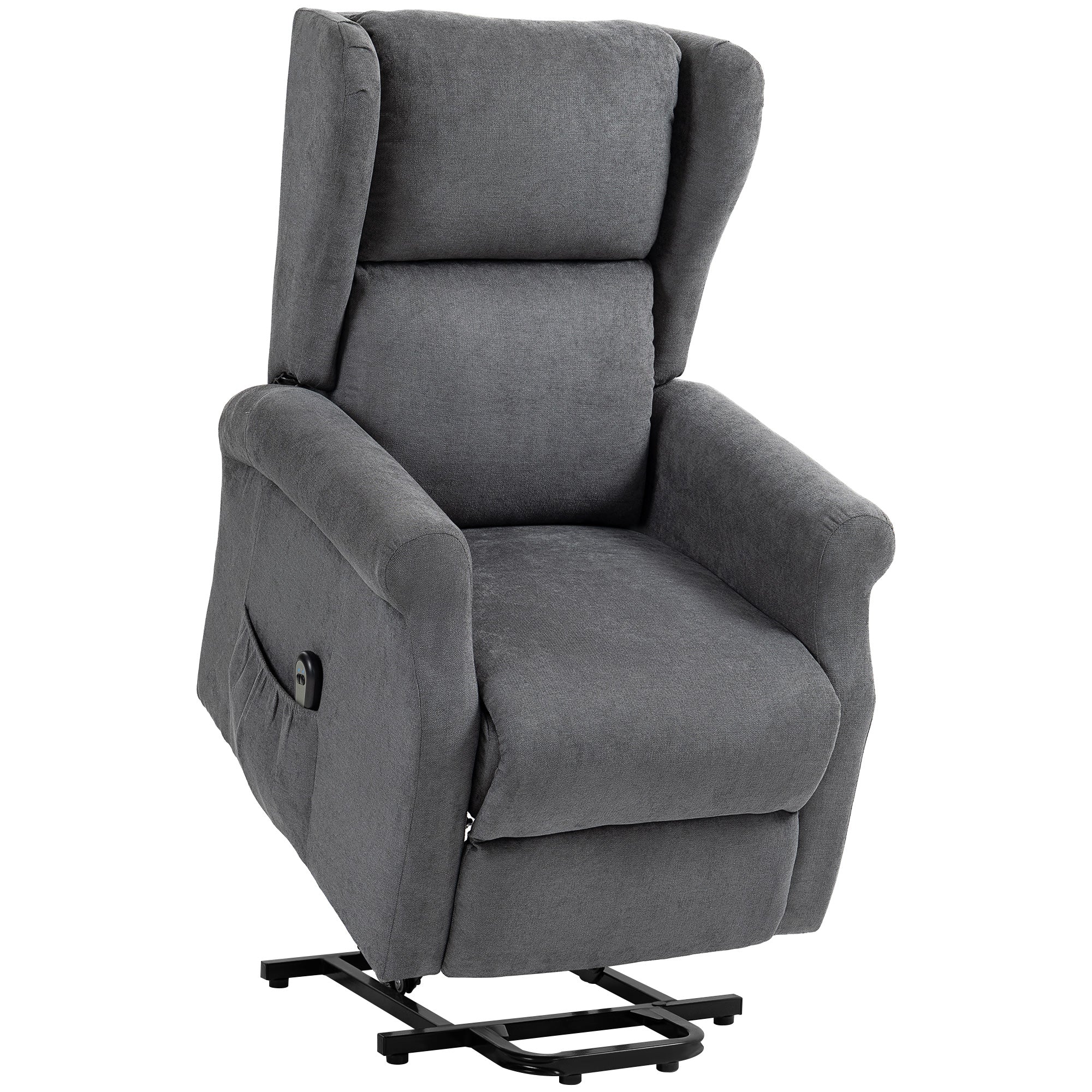 Reclining Chair Lift with Remote Control, in Linen Effect Fabric, 74x94x111 cm, Dark Grey