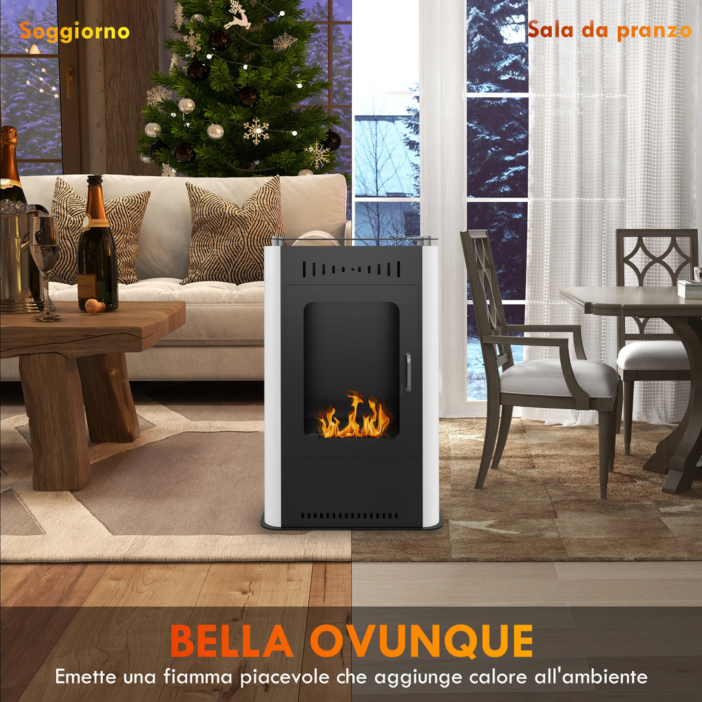 1.2L Floor-Standing Bioethanol Fireplace with Top Shelf, Steel, 50x27x82 cm, White and Black