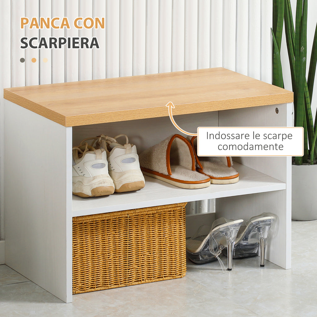 HOMCOM Entryway Cabinet with Low Shoe Rack, Bench and 4-Hook Coat Rack in Chipboard and Steel, 60x28x120 cm