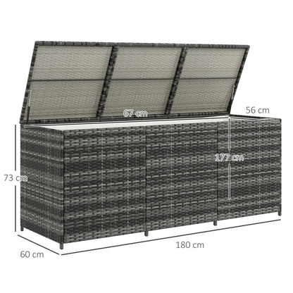 Outsunny Raised Storage Bench with Internal Lining, in Steel and Rattan, 180x60x73 cm, Gray and Cream - Borgè