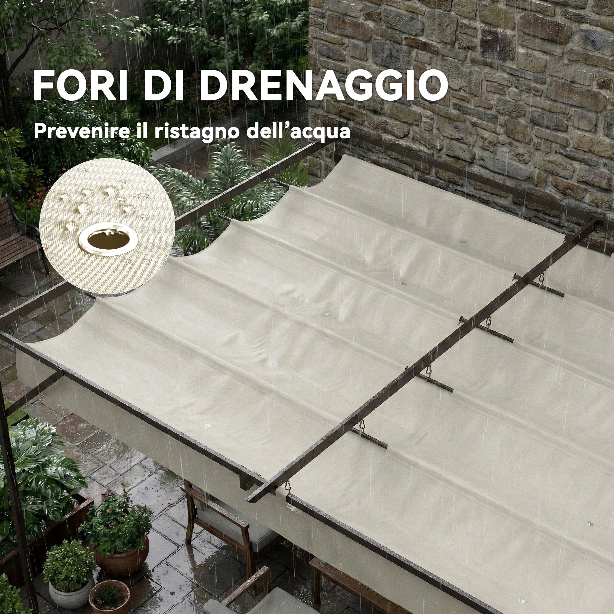 Outsunny Gazebo Pergola 3x3 m with Sliding Roof and Drainage Holes, Cream