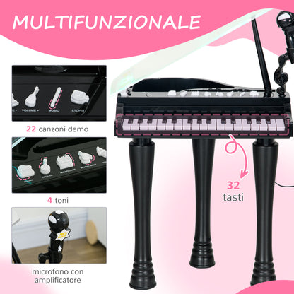 AIYAPLAY 32-Key Children's Piano with Stool, Microphone, Music, Lights and Removable Legs, Black - Borgè