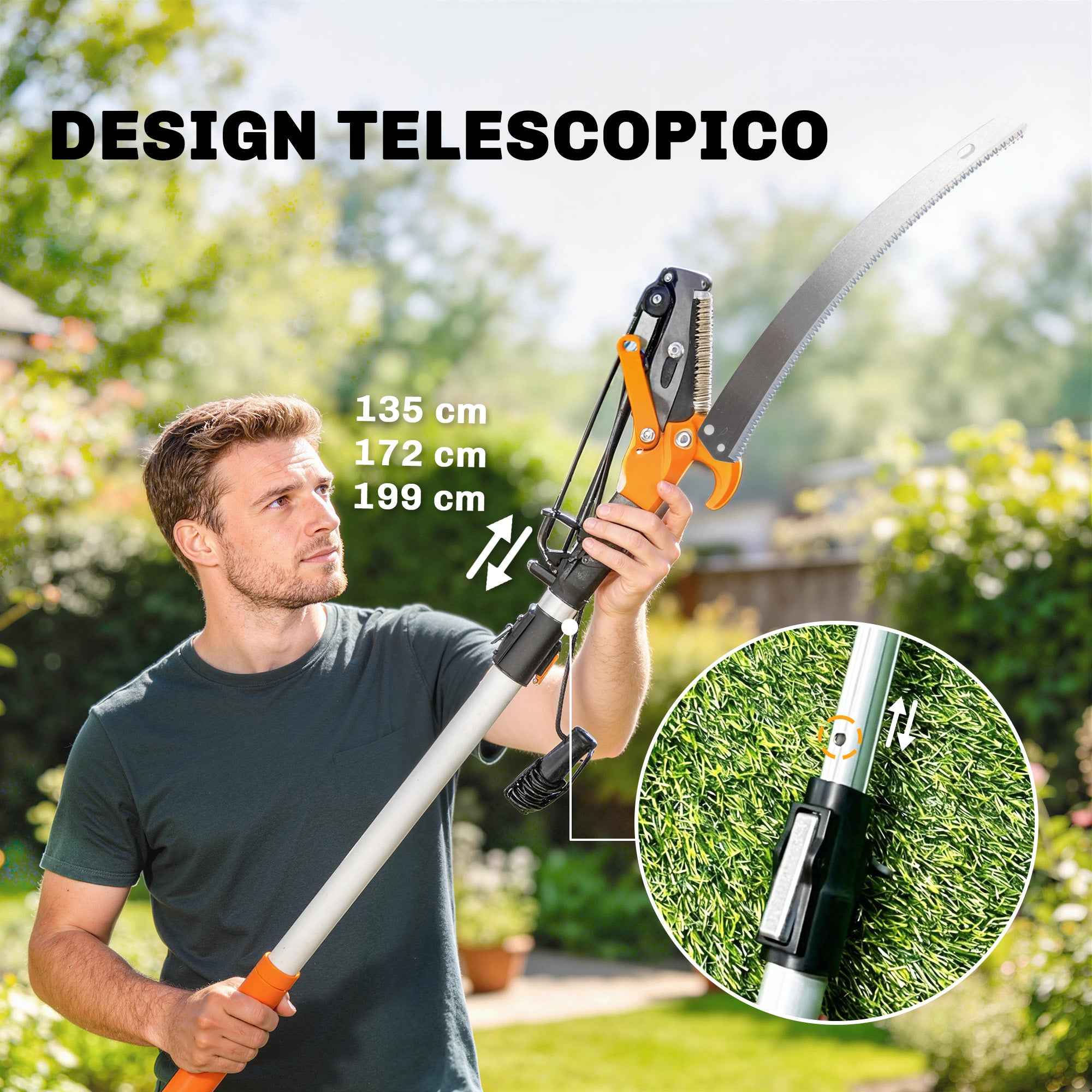 Outsunny 3-Piece 2-in-1 Hand Saw Set with 2-3m Telescopic Pole, Pruning Saw and Scissors