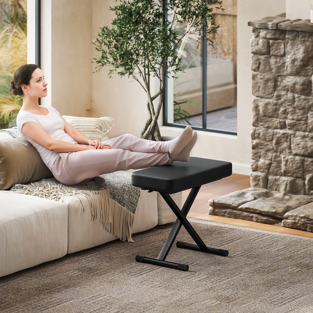 Piano Stool Foldable and Adjustable to 4 Heights, in PU Leather, Foam and Metal, 60x32x53-63 cm, Black