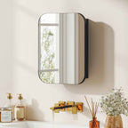 HOMCOM Mirrored Cabinet with 2 Adjustable Shelves, Wood and Glass, 40.2 x 10.2 x 50.9 cm, Black