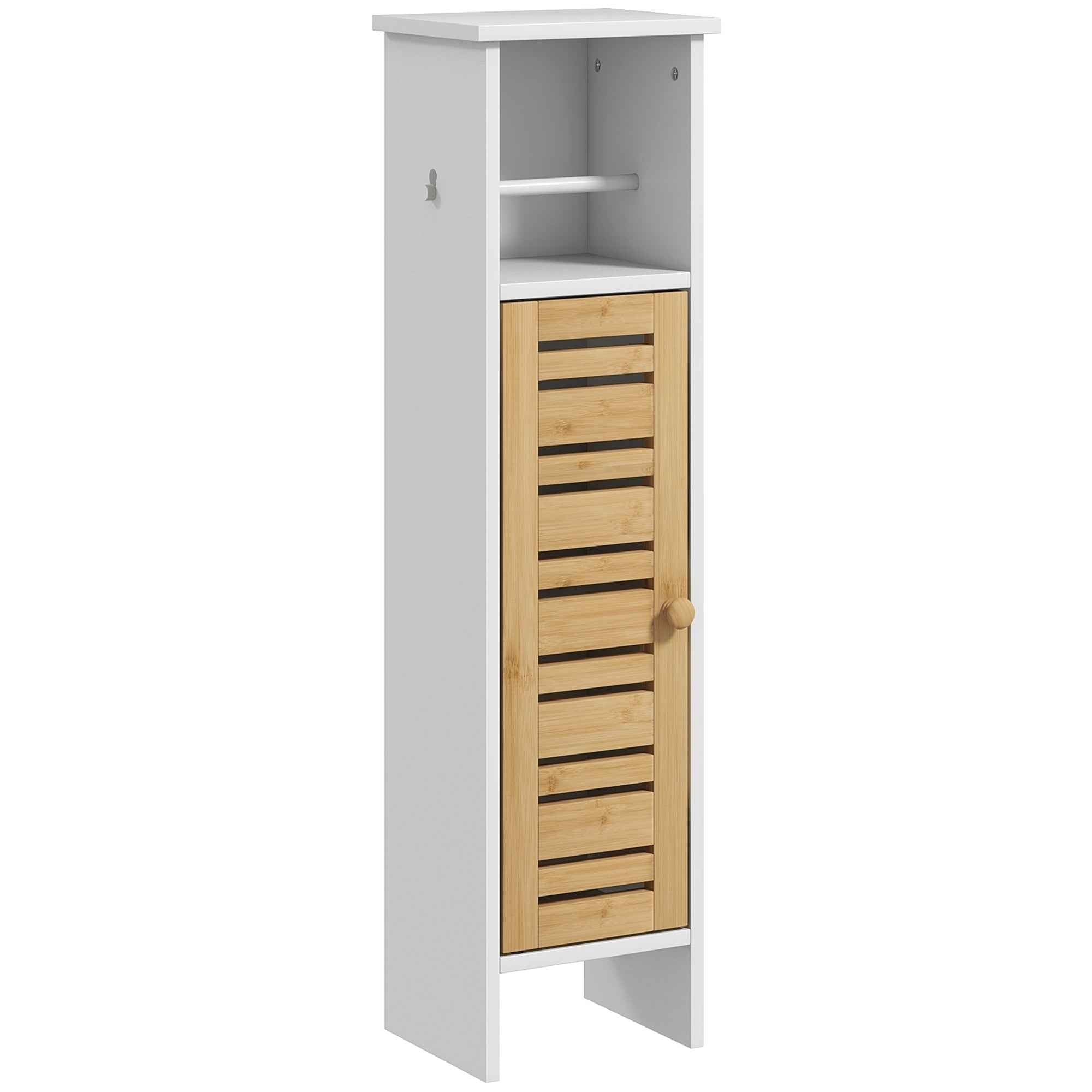 HOMCOM Bathroom Cabinet with Toilet Paper Holder, Tall and Slim Cabinet with Adjustable Shelf, 78 cm, White