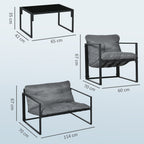 Outsunny 4-Piece Garden Set with Sofa, 2 Armchairs and Coffee Table, in Steel, Polyester and PP Cotton, Black and Grey