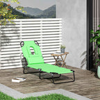 Outsunny Folding Deck Chair with Reading Hole and Cushion, 4-Level Reclining, Oxford Fabric and Steel Frame, Green