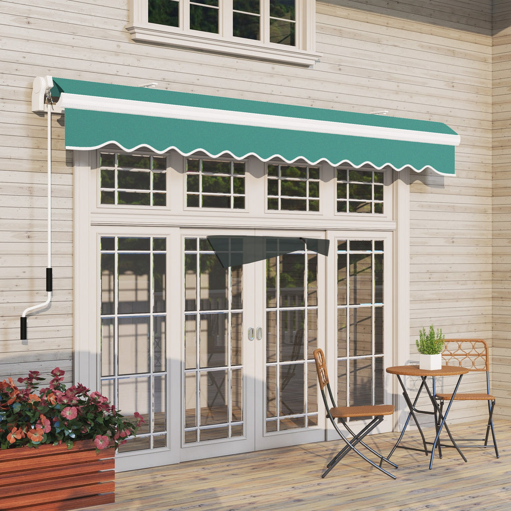 4x2.5m Hand Cranked Metal and Aluminum Outdoor Awning, Dark Green