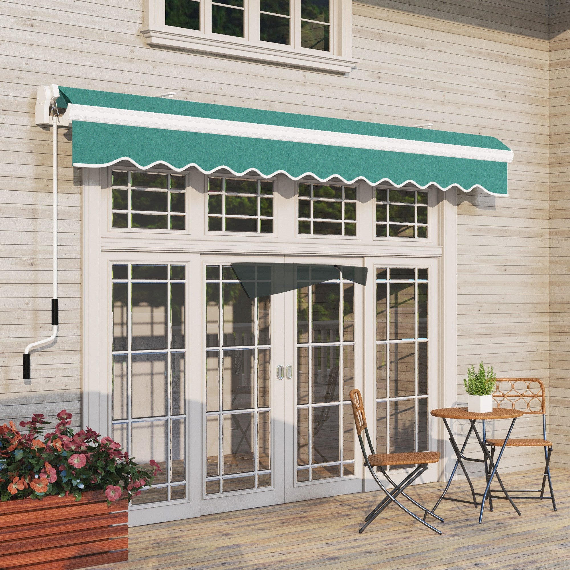 4x2.5m Hand Cranked Metal and Aluminum Outdoor Awning, Dark Green